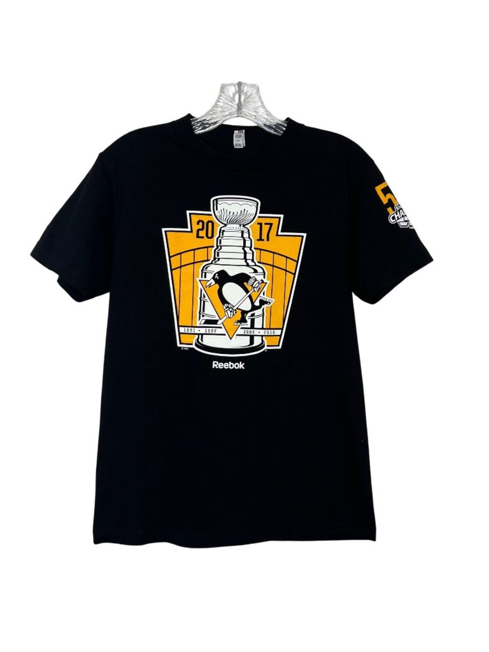 Reebok Stanley Cup Champions Penguins Tshirt 2017 Small Black